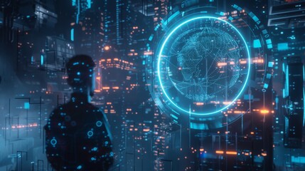 Aufkleber - Man Standing in Front of Futuristic City