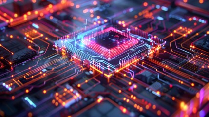 Fototapete - Colorful Lights on Computer Circuit Board