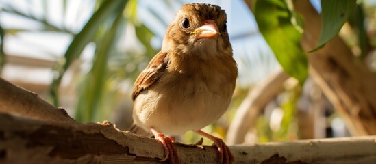 Sticker - Songbird perched on twig with beak, wing, feather