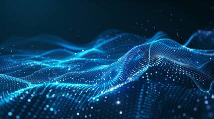 Poster - Concept of big data or digital transformation, with a futuristic blue wave element to illustrate it