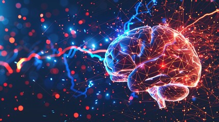 Aufkleber - Power of the brain graphic with lightning and broken polygons
