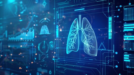 Aufkleber - Medical health care technology concept, graphic of lungs with analysis data