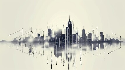 Wall Mural - Shape of buildings combined with line and dot in a futuristic or smart city concept