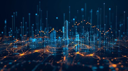 Fototapete - The concept of an exchange technology or world economy combined with the shape of buildings