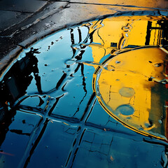 Wall Mural - Abstract reflections in a rain puddle.