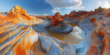 Fototapeta Natura -  Majestic sandstone formations rise in a breathtaking display of natural beauty Explore majestic canyons in all their glory. Wide angle wonder captured.