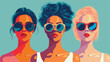Vector illustration of three women with sunglasses