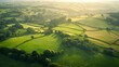 Aerial view of pastures and farmlands in brittany beautiful countryside with green fields and meadow