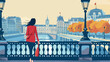 Vector illustration of woman on Alexander bridge in