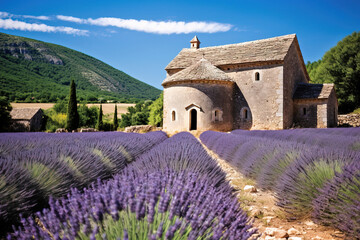 Sticker - lavender field with a house.