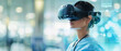 Virtual reality applications in patient rehabilitation, VR gear in focus with blurred surroundings
