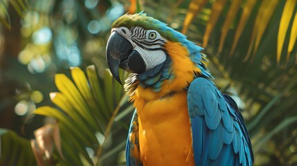 Wall Mural - Close up of macaw parrot gold and blue macaw