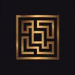 A captivating image showcasing a golden geometric maze pattern with a lustrous sheen contrasting against a stark black background, exuding elegance and complexity
