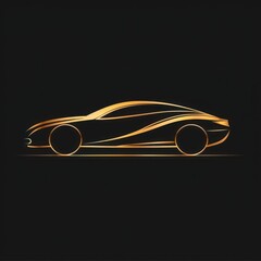 Wall Mural - An elegant illustration in gold of a contemporary, sleek car design against a dark background, emphasizing luxury and modernity