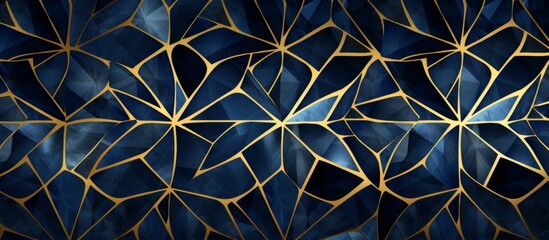 Poster - electric blue circles and gold geometric patterns on black background