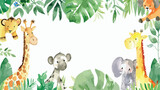 Fototapeta Pokój dzieciecy - Watercolor Illustration Safari Animal Frame templat