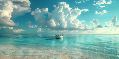Wall Mural - Sailboat on calm crystalline water