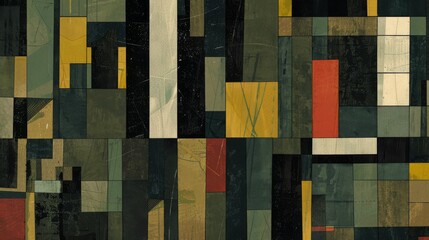 Wall Mural -  A painting consisting of colorful squares and rectangles on a dark canvas