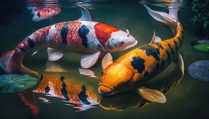 Wall Mural - Koi fish in a colorful pond photographed  Generate AI
