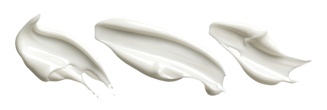 Cosmetic 3d white cream smears set isolated on transparent background, clipart, cutout, png.