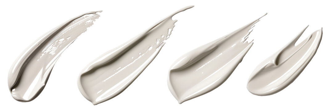 Cosmetic 3d white cream smears set isolated on transparent background, clipart, cutout, png.