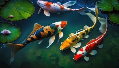 Wall Mural - Koi fish in a colorful pond photographed  Generate AI