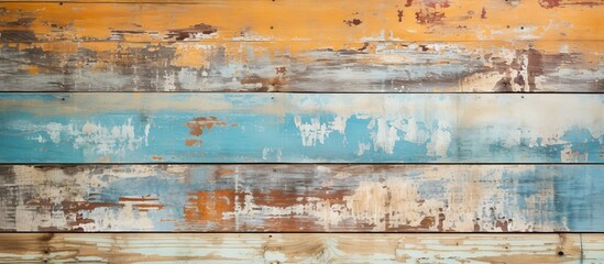 Poster - Vibrant aqua wooden wall with detailed art pattern and texture