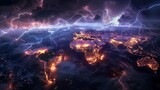 Fototapeta  - A comparison of lightning occurrences around the world, mapping out hotspots and rare events hyper realistic