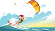Young woman getting fun with kite surf  vector illustration