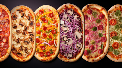 Wall Mural - Pizzas set on the table, top view