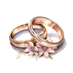 Wedding precious rings composition with flowers watercolor style