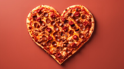 Pizza heart shaped on red, Bright color