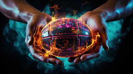 Fototapete - Composite image of hand of a player holding american football