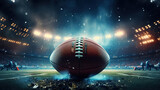 Fototapeta Sport - Night football arena in lights and flashes with american football ball