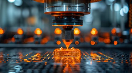 Leinwandbilder - Precision Laser Cutting Machine at Work in Industrial Setting