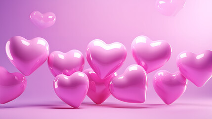 Poster - Pink hearts flying and moving as Valentines Day concept