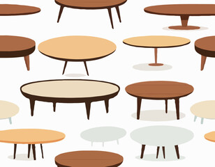 Wall Mural - wooden tables in cartoon style. Vector illustration of round and square coffee tables home interiors on white background. 