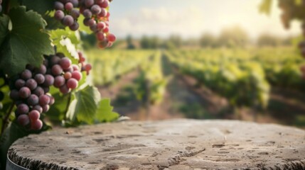 Wall Mural - Stone table top with copy space. Vineyard background