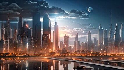 Poster - beautiful night scene of the modern city in shanghai china, AI Generated