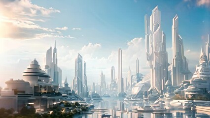 Canvas Print - Futuristic city panorama with skyscrapers and modern buildings, AI Generated