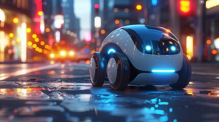 Aufkleber - Futuristic Autonomous Vehicle Cruising in a Neon-Lit City at Night