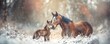 Majestic Horses Bonding in Stunning Winter Wonderland Landscape