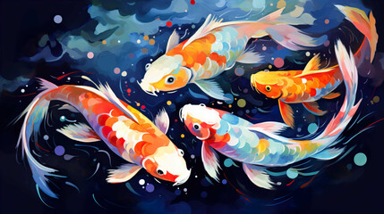 Wall Mural - Colorful koi fish in a clear pond  Generate AI