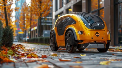 Aufkleber - Autonomous Delivery Robot Navigating a City Sidewalk in Autumn