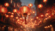 Red chinese lanterns hanging outdoors as a garland