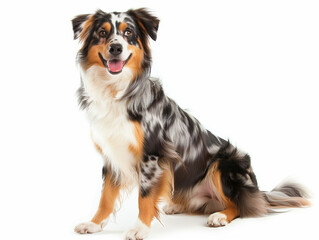 Wall Mural - An Australian Shepherd showing its colorful coat, white studio backdrop