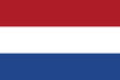 Flag of the Netherlands (Holland) in a round shape. Tricolor: red, white, blue colors. Three horizontal stripes. Isolated vector illustration on gray background.