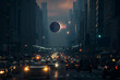 Futuristic Cityscape with Eclipse, Dusk Atmosphere, and Urban Mood, Solar Eclipse 2024, April 8