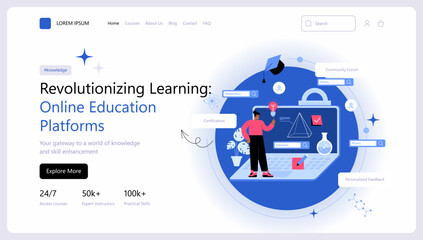 Online education or business courses. Landing page website design. Presentation slide template. E-learning concept. Modern vector illustration concepts for website and mobile website development