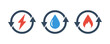 energy water drop and gas symbol with two rounded arrow